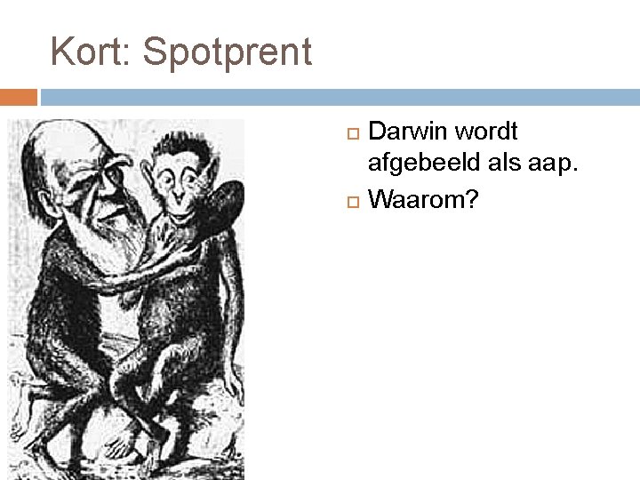Kort: Spotprent Darwin wordt afgebeeld als aap. Waarom? 