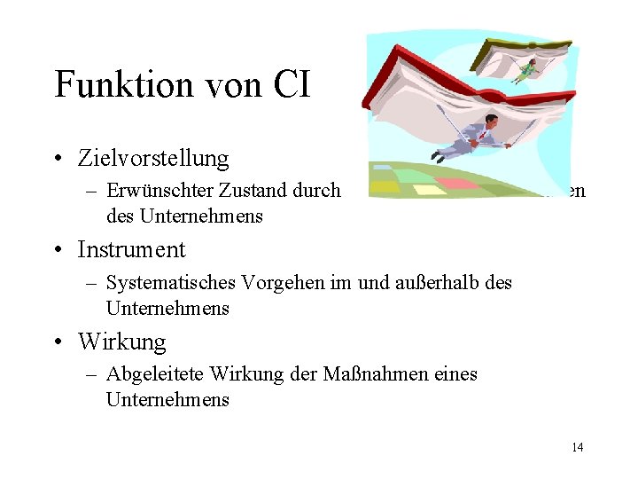 Funktion von CI • Zielvorstellung – Erwünschter Zustand durch des Unternehmens Aktivitäten • Instrument
