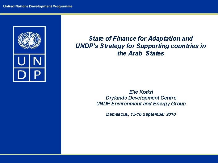 State of Finance for Adaptation and UNDPs Strategy