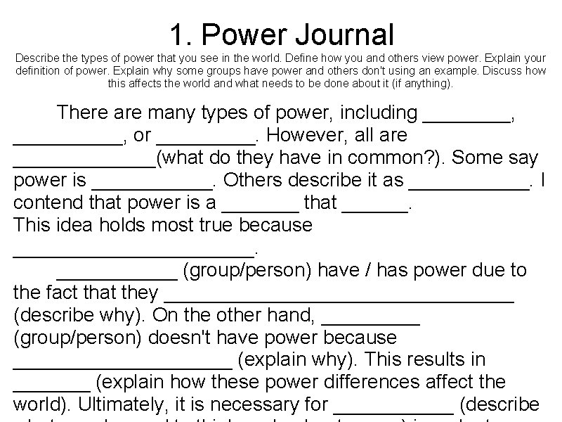 1 Power Journal Describe the types of power