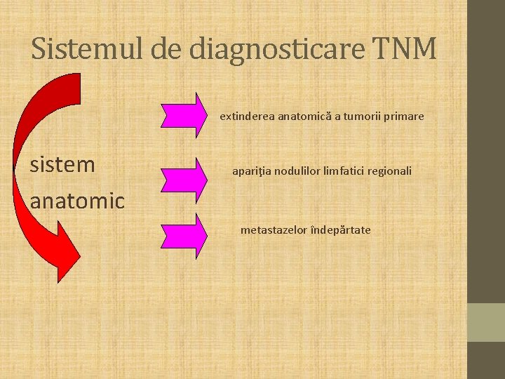 Sistemul de diagnosticare TNM extinderea anatomică a tumorii primare sistem anatomic apariţia nodulilor limfatici