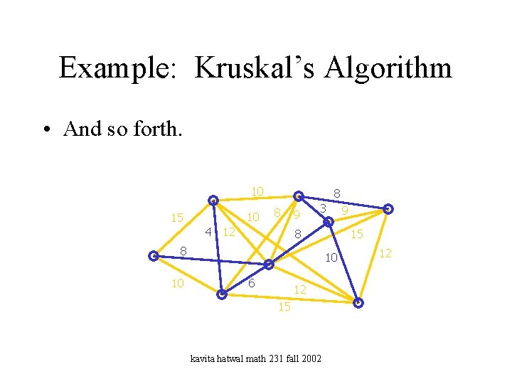 Example: Kruskal’s Algorithm • And so forth. 10 10 15 8 8 4 12