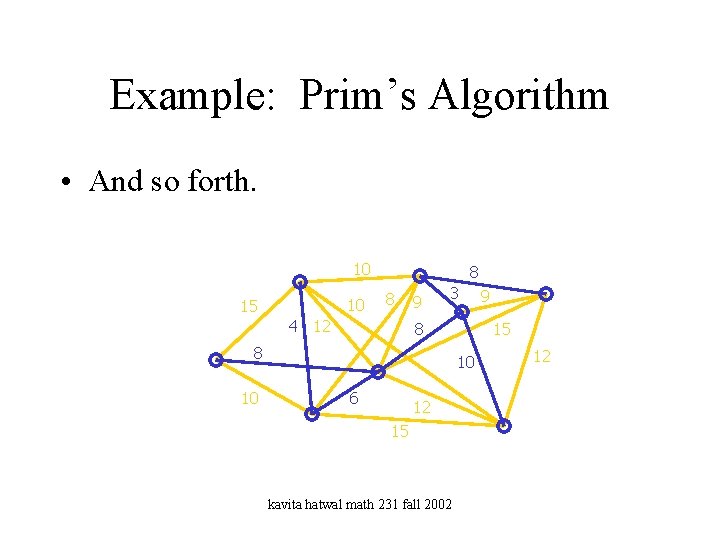 Example: Prim’s Algorithm • And so forth. 10 10 15 8 8 4 12