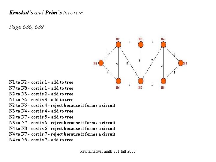 Kruskal’s and Prim’s theorem. Page 686, 689 N 1 to N 2 - cost