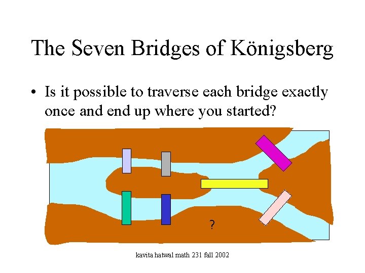 The Seven Bridges of Königsberg • Is it possible to traverse each bridge exactly