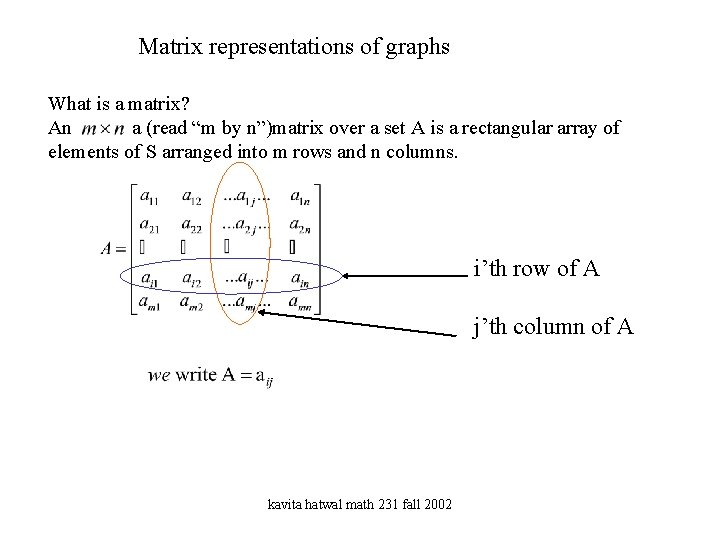 Matrix representations of graphs What is a matrix? An a (read “m by n”)matrix