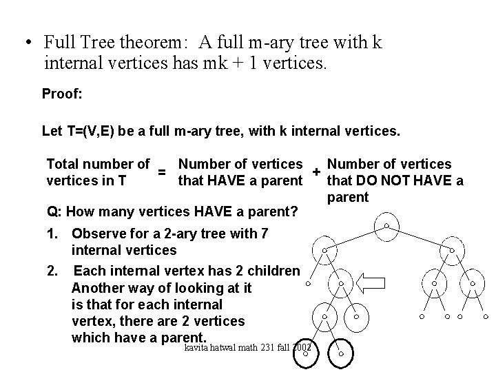  • Full Tree theorem: A full m-ary tree with k internal vertices has