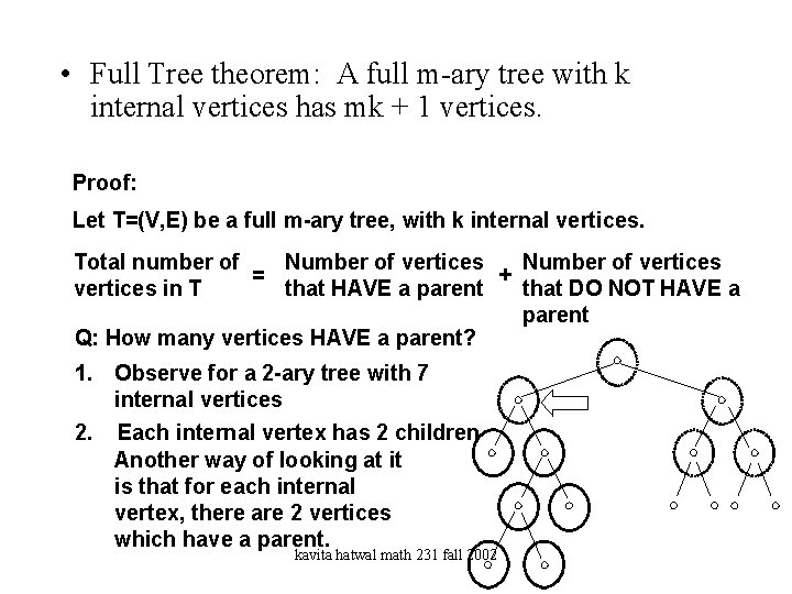  • Full Tree theorem: A full m-ary tree with k internal vertices has