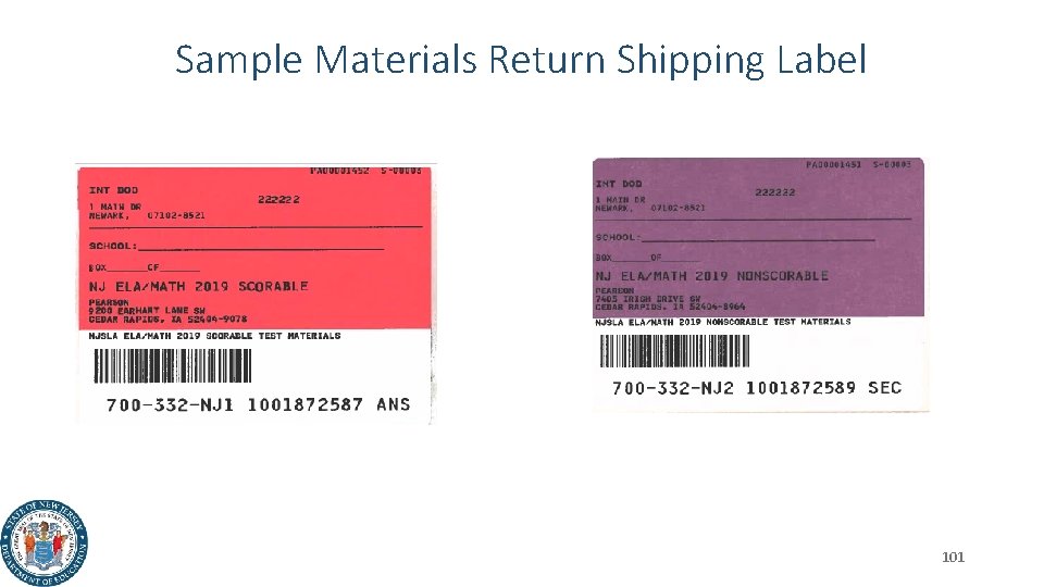 Sample Materials Return Shipping Label 101 