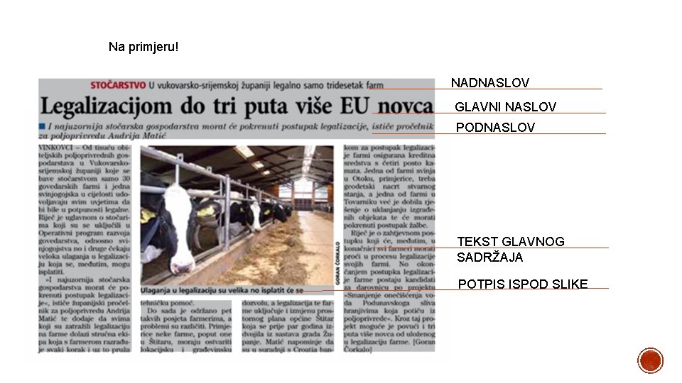 Na primjeru! NADNASLOV GLAVNI NASLOV PODNASLOV TEKST GLAVNOG SADRŽAJA POTPIS ISPOD SLIKE 