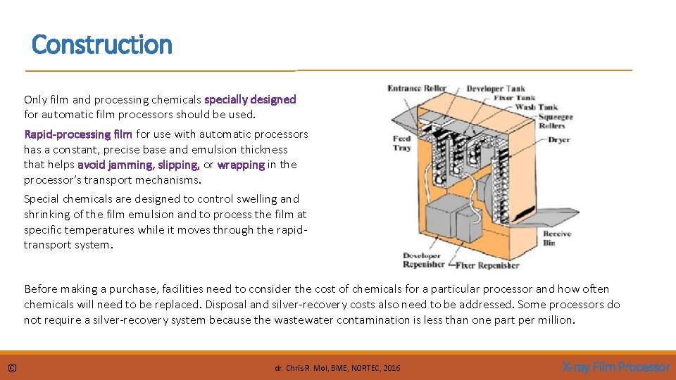Construction Only film and processing chemicals specially designed for automatic film processors should be Construction Only film and processing chemicals specially designed for automatic film processors should be