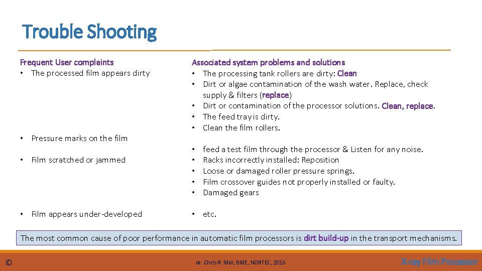Trouble Shooting Frequent User complaints • The processed film appears dirty • Pressure marks Trouble Shooting Frequent User complaints • The processed film appears dirty • Pressure marks
