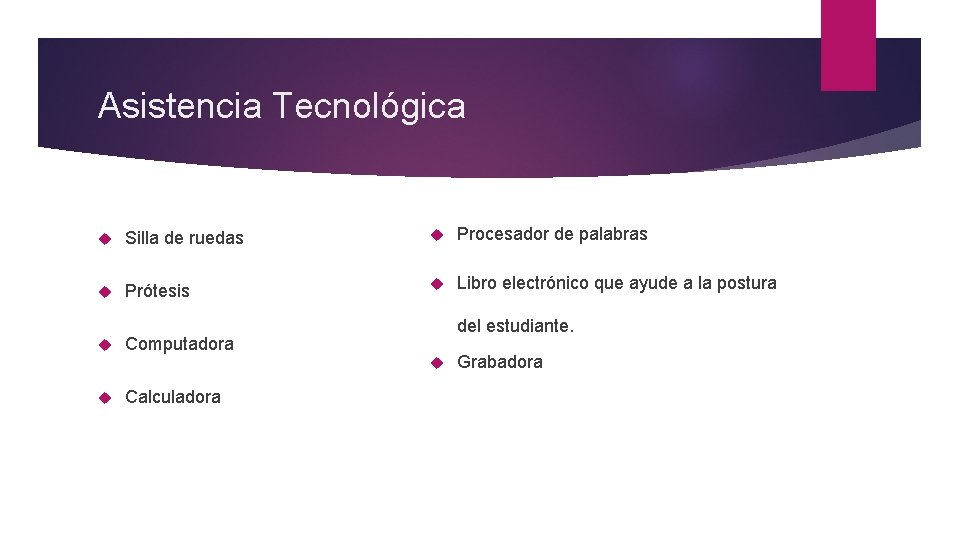 Asistencia Tecnológica Silla de ruedas Procesador de palabras Prótesis Libro electrónico que ayude a