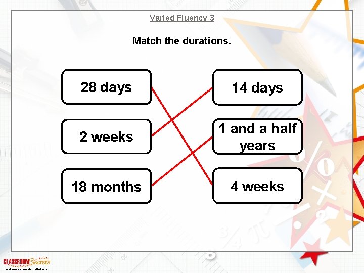 Varied Fluency 3 Match the durations. © Classroom Secrets Limited 2018 28 days 14
