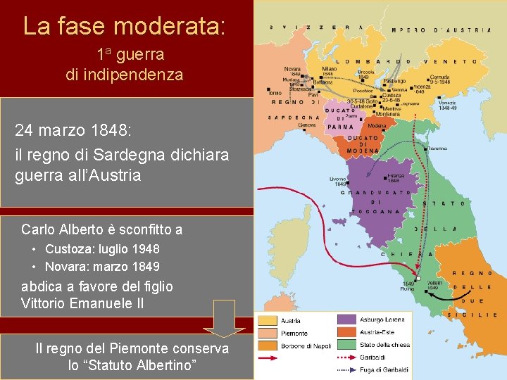 La fase moderata: 1 a guerra di indipendenza 24 marzo 1848: il regno di