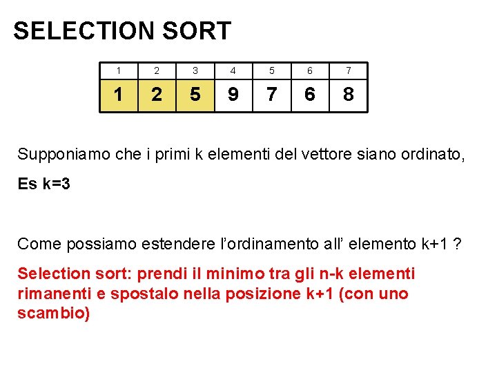 SELECTION SORT 1 2 3 4 5 6 7 1 2 5 9 7