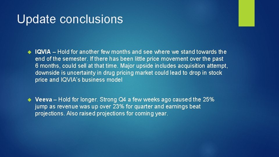 Update conclusions IQVIA – Hold for another few months and see where we stand