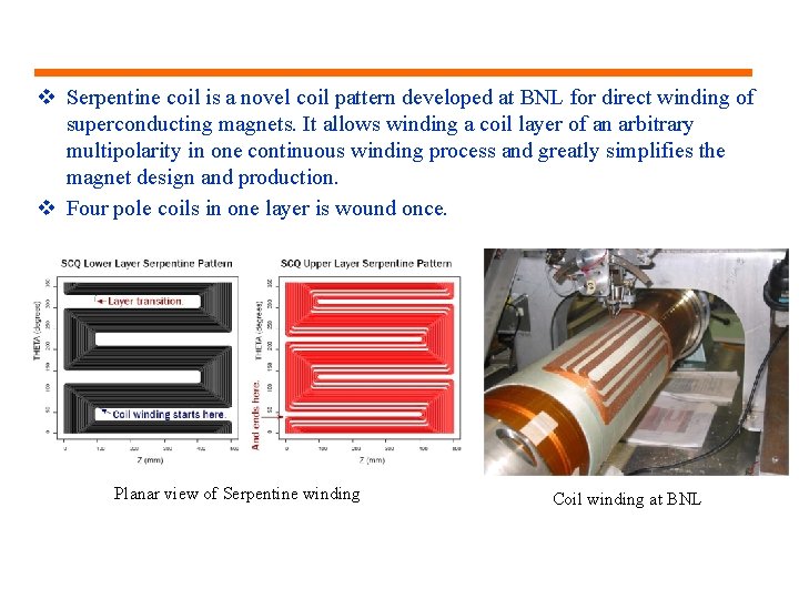  Serpentine coil is a novel coil pattern developed at BNL for direct winding