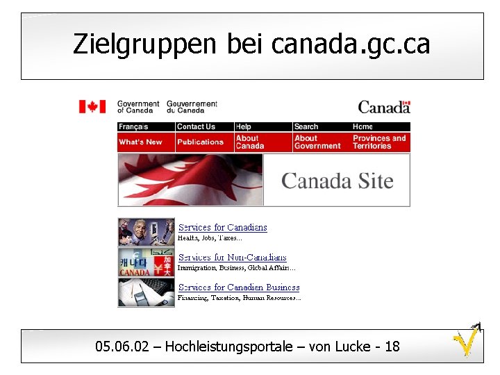 Zielgruppen bei canada. gc. ca 05. 06. 02 – Hochleistungsportale – von Lucke -