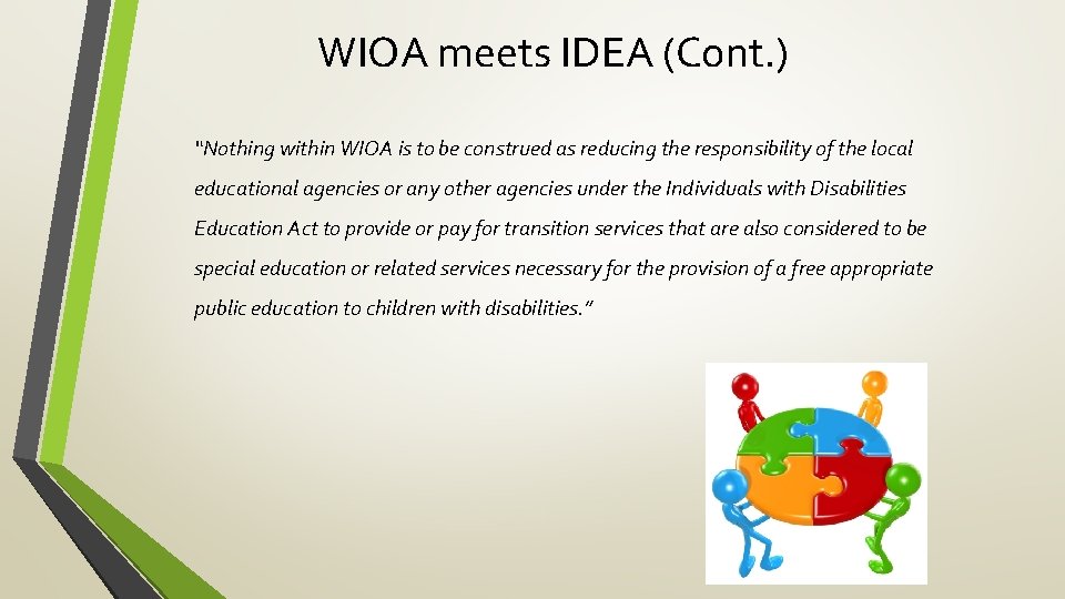 WIOA meets IDEA (Cont. ) “Nothing within WIOA is to be construed as reducing