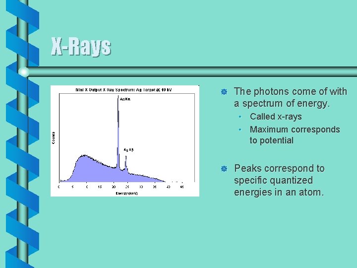 X-Rays ] The photons come of with a spectrum of energy. • Called x-rays
