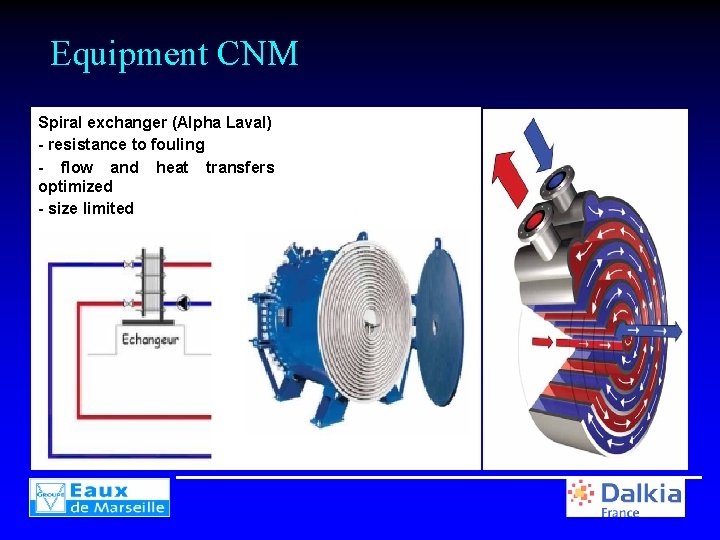 Equipment CNM Spiral exchanger (Alpha Laval) - resistance to fouling - flow and heat