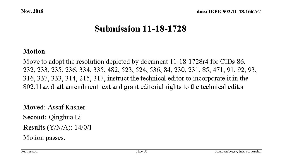 Nov. 2018 doc. : IEEE 802. 11 -18/1667 r 7 Submission 11 -18 -1728