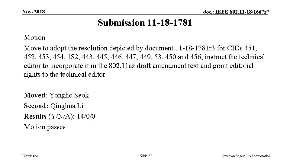 Nov. 2018 doc. : IEEE 802. 11 -18/1667 r 7 Submission 11 -18 -1781