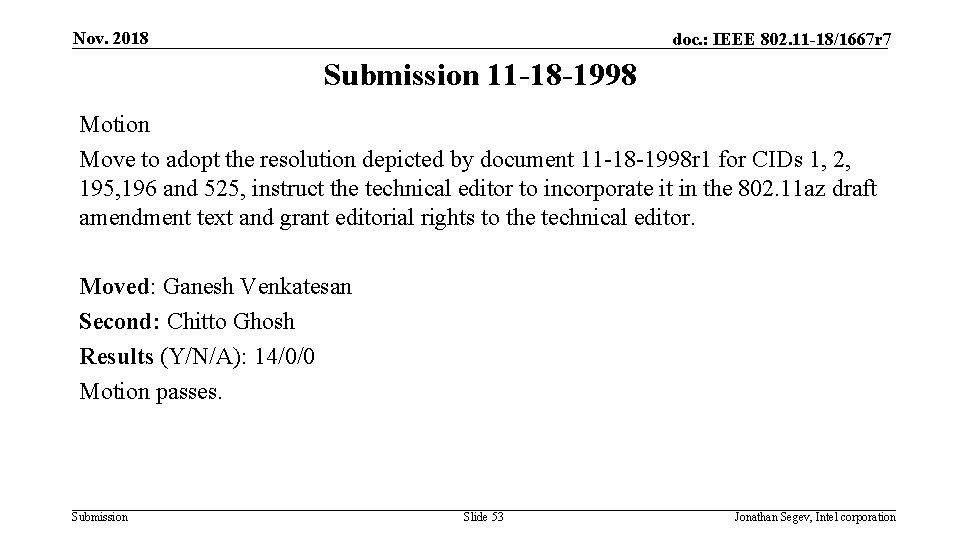 Nov. 2018 doc. : IEEE 802. 11 -18/1667 r 7 Submission 11 -18 -1998