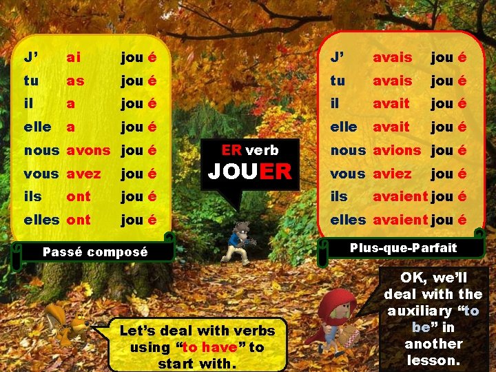 J’ ai jou é J’ avais jou é tu avais jou é il avait J’ ai jou é J’ avais jou é tu avais jou é il avait