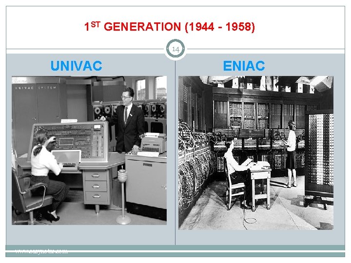 1 ST GENERATION (1944 - 1958) 14 UNIVAC www. eazynotes. com ENIAC 