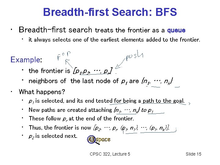 Breadth-first Search: BFS • Breadth-first search treats the frontier as a queue • it