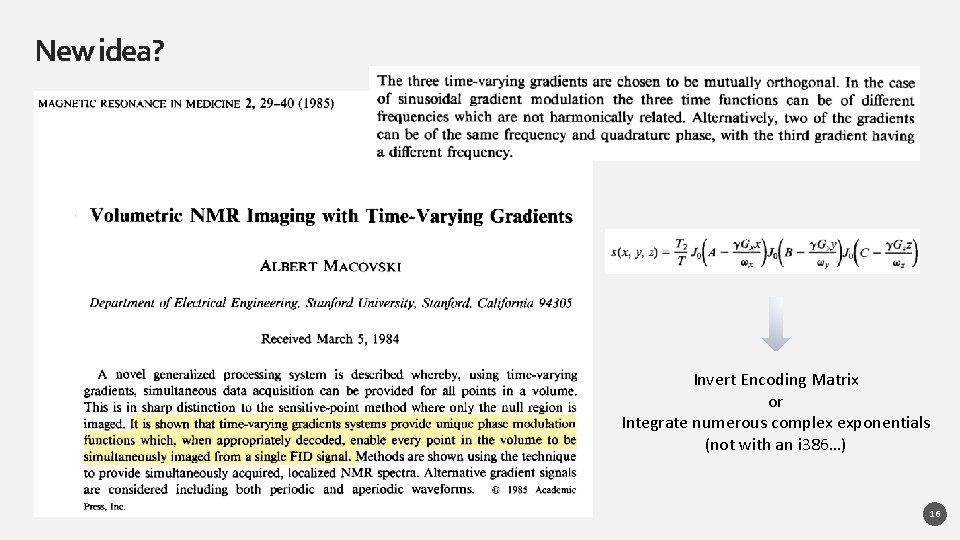 New idea? Invert Encoding Matrix or Integrate numerous complex exponentials (not with an i