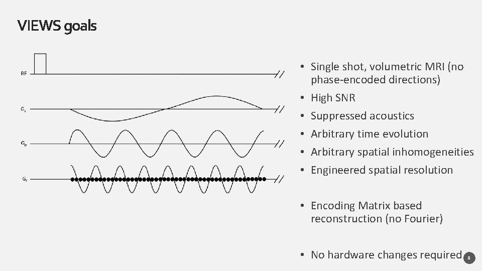 VIEWS goals • Single shot, volumetric MRI (no phase-encoded directions) • High SNR •