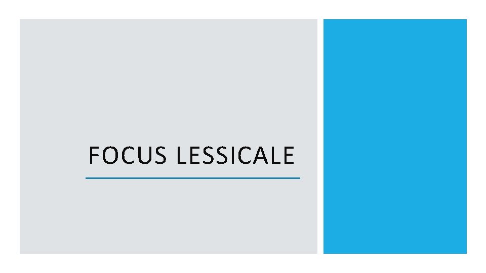 FOCUS LESSICALE 