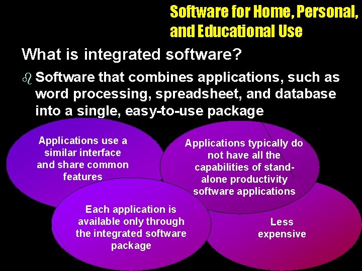 Software for Home, Personal, and Educational Use What is integrated software? b Software that