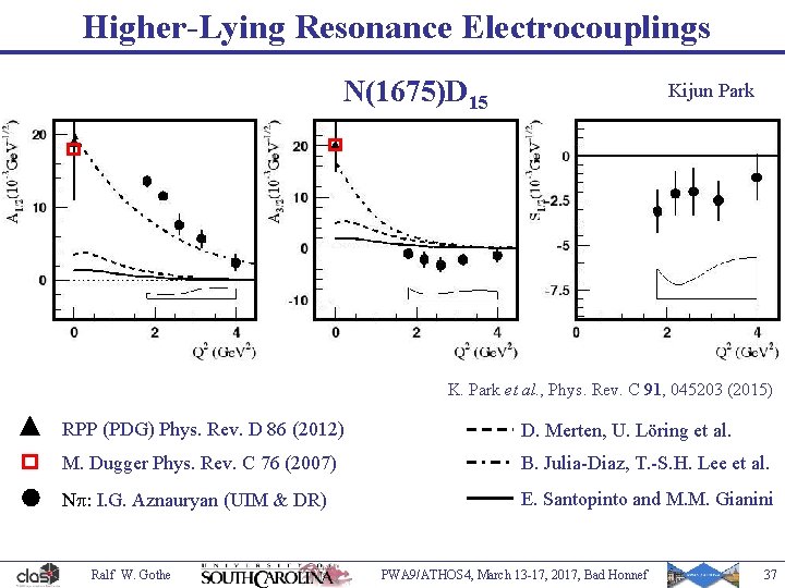 Higher-Lying Resonance Electrocouplings N(1675)D 15 Kijun Park K. Park et al. , Phys. Rev.