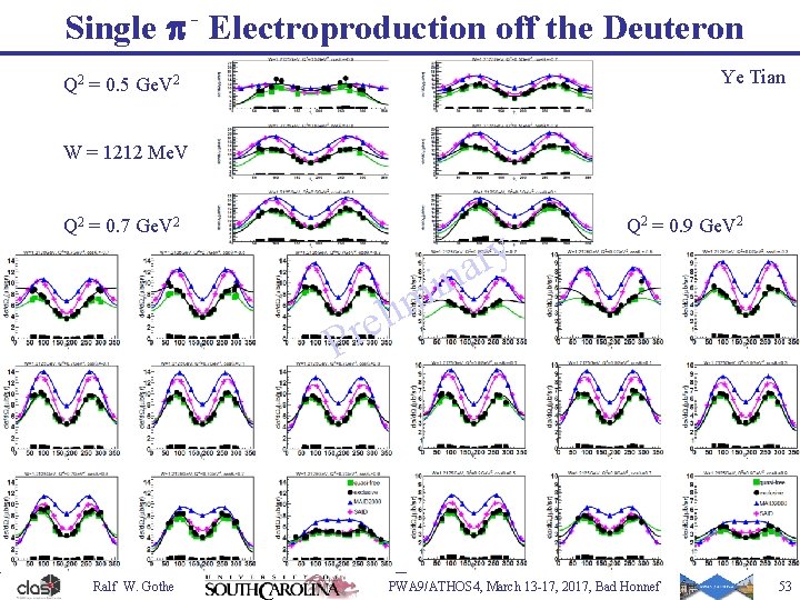 Single p - Electroproduction off the Deuteron Ye Tian Q 2 = 0. 5