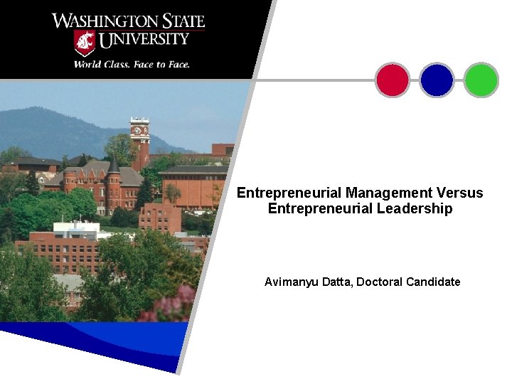 Entrepreneurial Management Versus Entrepreneurial Leadership Avimanyu Datta, Doctoral Candidate 