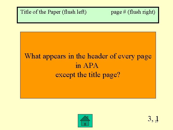 Title of the Paper (flush left) page # (flush right) What appears in the