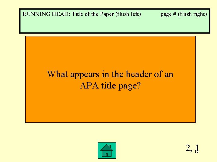 RUNNING HEAD: Title of the Paper (flush left) page # (flush right) What appears