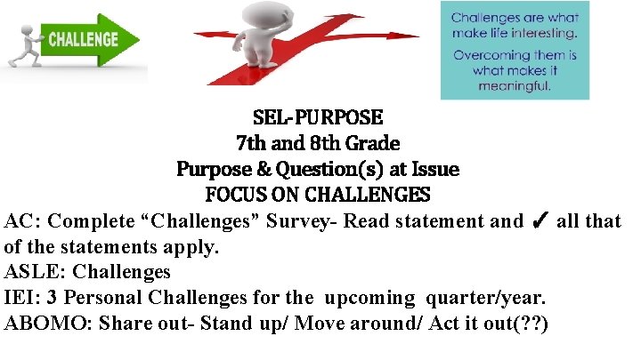SEL-PURPOSE 7 th and 8 th Grade Purpose & Question(s) at Issue FOCUS ON