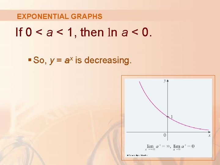 EXPONENTIAL GRAPHS If 0 < a < 1, then ln a < 0. §