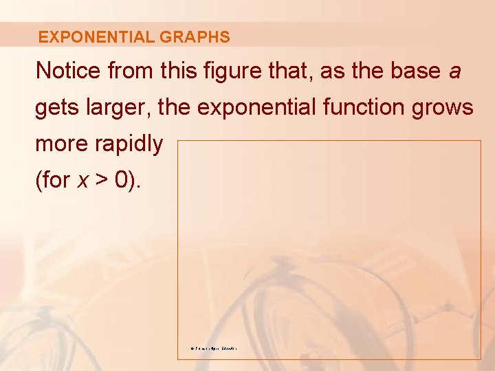 EXPONENTIAL GRAPHS Notice from this figure that, as the base a gets larger, the