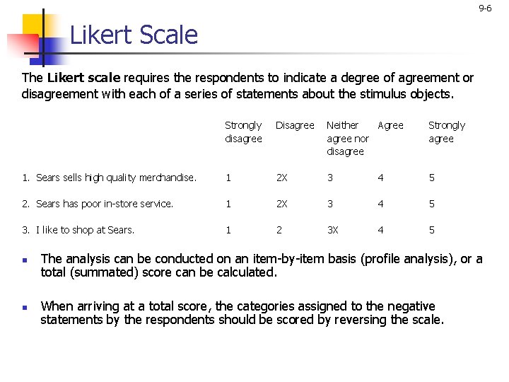 9 -6 Likert Scale The Likert scale requires the respondents to indicate a degree