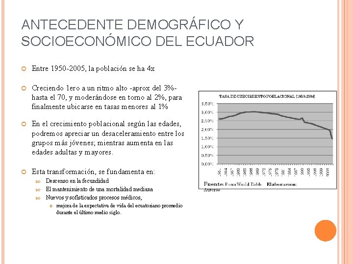 ANTECEDENTE DEMOGRÁFICO Y SOCIOECONÓMICO DEL ECUADOR Entre 1950 -2005, la población se ha 4