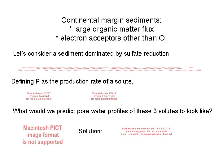 Continental margin sediments: * large organic matter flux * electron acceptors other than O