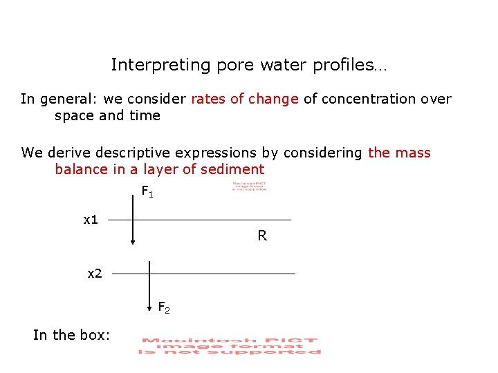 Interpreting pore water profiles… In general: we consider rates of change of concentration over