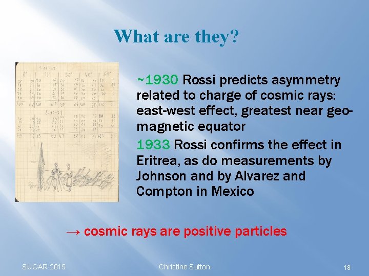 What are they? ~1930 Rossi predicts asymmetry related to charge of cosmic rays: east-west