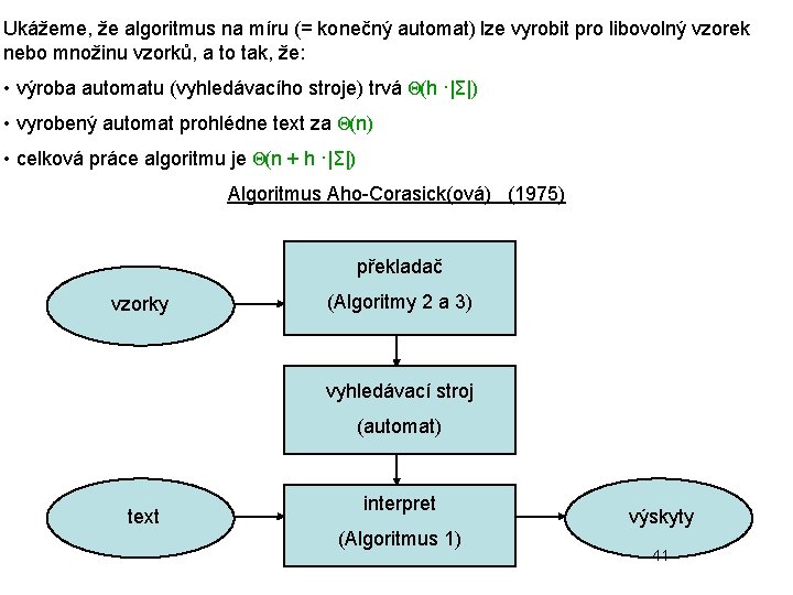 Ukážeme, že algoritmus na míru (= konečný automat) lze vyrobit pro libovolný vzorek nebo